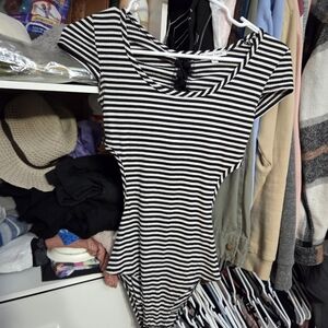 Striped Black & White Scoop Neck Bodysuit